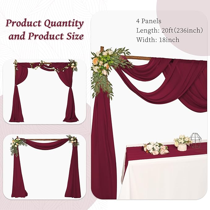 8 Panels Wedding Arch Draping Fabric 28" x20Ft Wedding Arch Drapes Chiffon - Image 6