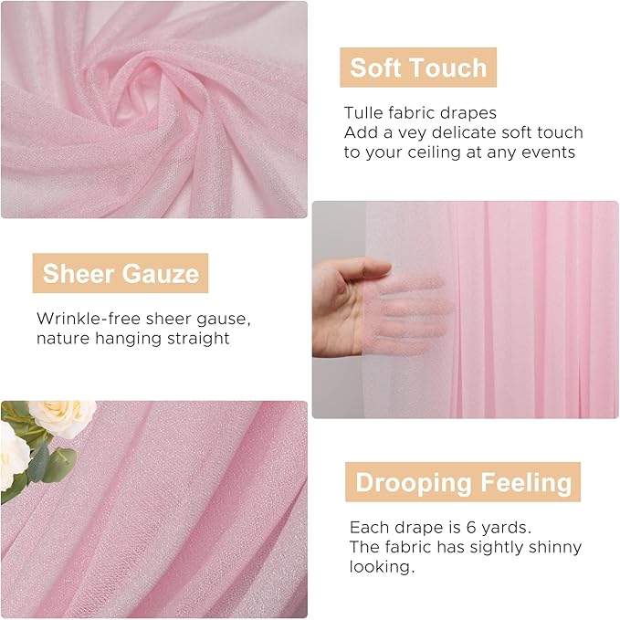Wokceer Wedding Arch Draping Fabric 6 Panels 28.7" x 20FT Blush Pink Drapes - Image 2