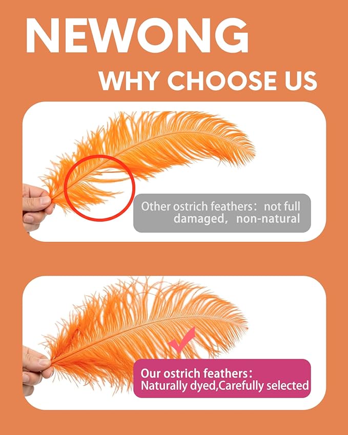 NEWONG 30pcs Orange Ostrich Feathers Natural Bulk 8-10in（20-25cm） Vase Craft - Image 5