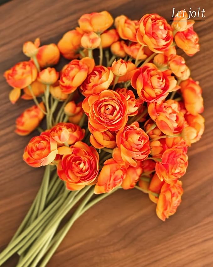 Letjolt Ranunculus Artificial Flower 18 Pcs Orange Silk Ranunculus Wedding - Image 4