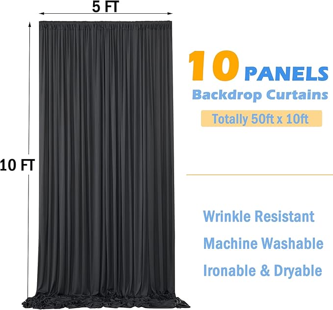 50ftx10ft Wrinkle Free Black Backdrop Curtain - Image 3