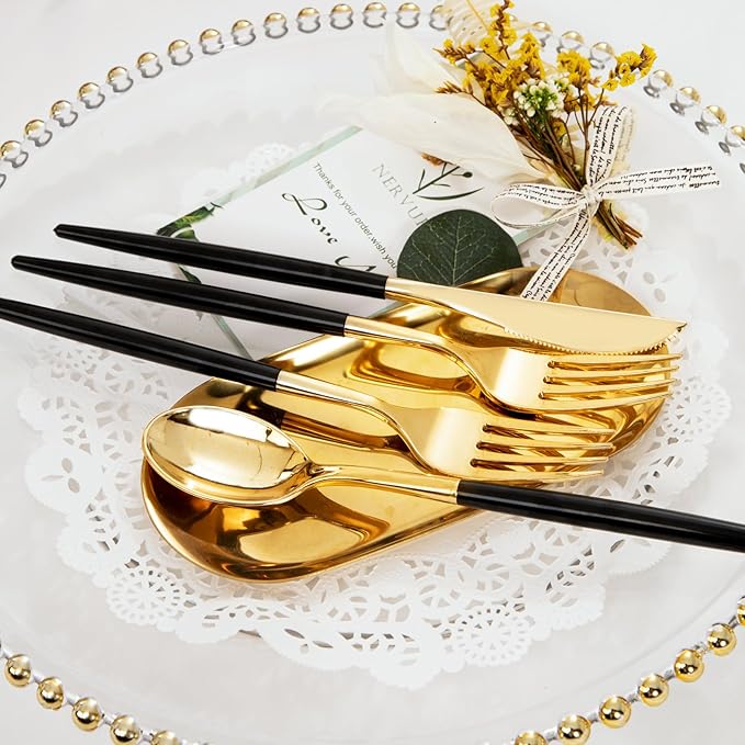 I00000 144 PCS Black Silverware Set, Plastic Silverware - Image 3