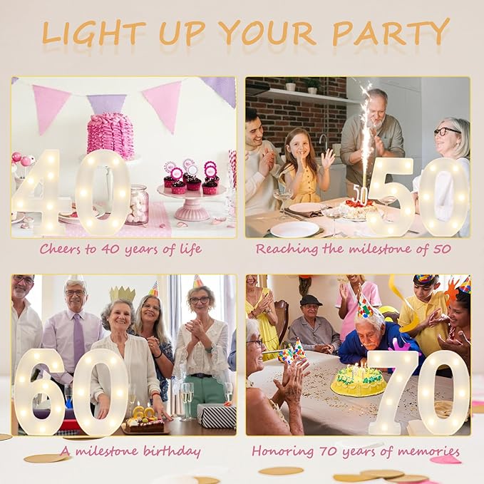 Decorative Led Light Up Numbers, 60th Birthday Decorations, Warm White Led - Image 6