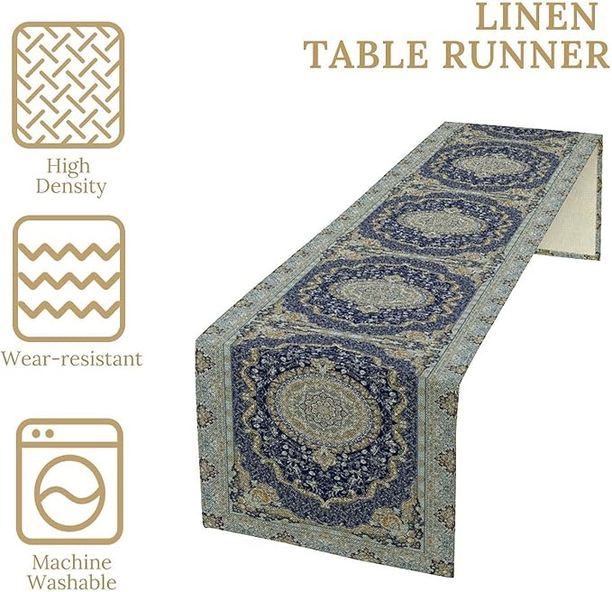 Boho Bohemia Style Blue Teal Table Runner, Country Rustic Farmhouse Magical - Image 5