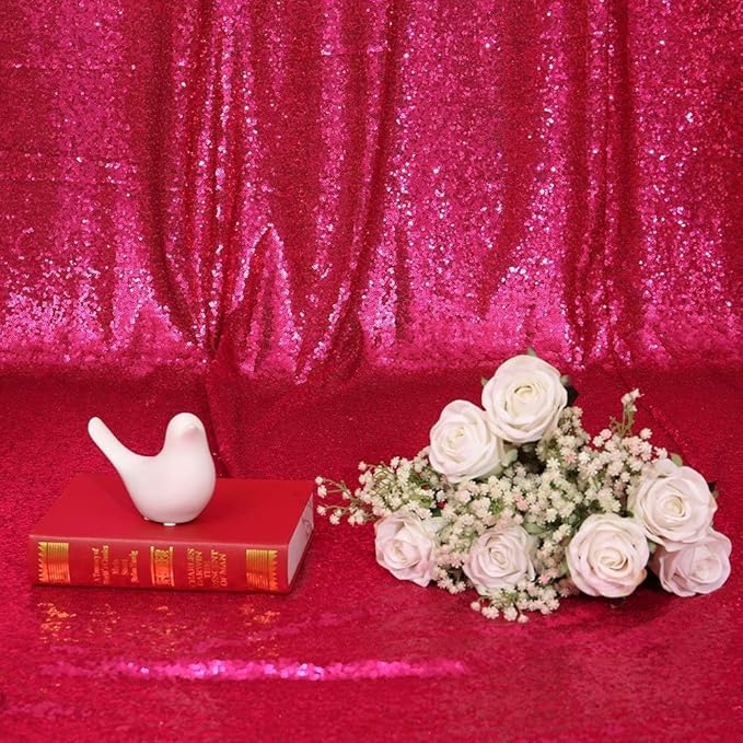 Eternal Beauty Hot Pink Sequin Backdrop, 20x10 Ft Glitter Background Curtains - Image 7