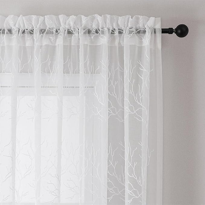 VISIONTEX Sheer Curtains 84 inch Length 2 Panels Set, Decorative White Coral - Image 4
