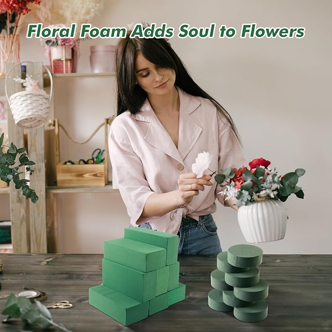 8 Pcs Round Floral Foam Blocks for Fresh & Artificial Flowers, 6.5" Wet & Dry - Image 7