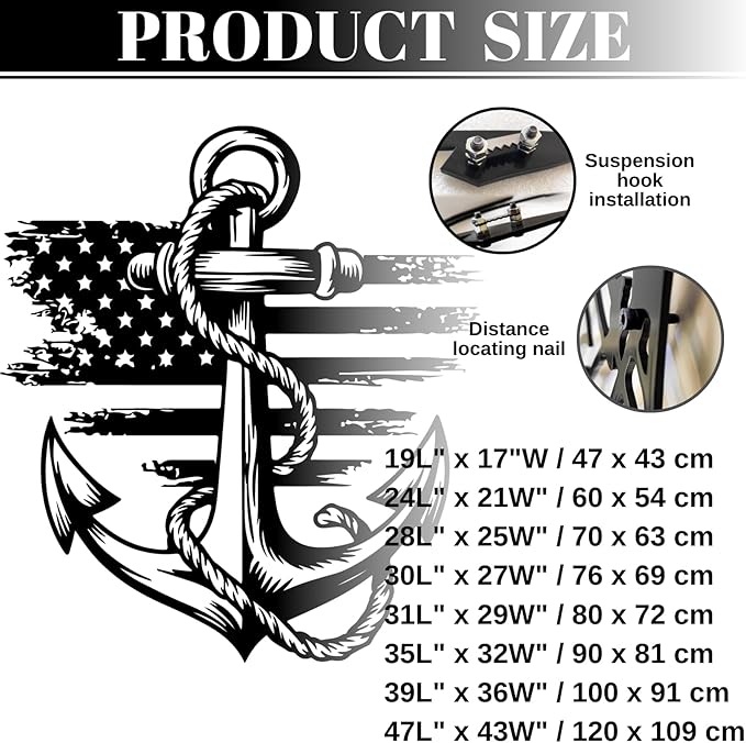 lunwall Metal Anchor Wall Decor, Anchor Metal Sign, Metal Anchor Decor - Image 3
