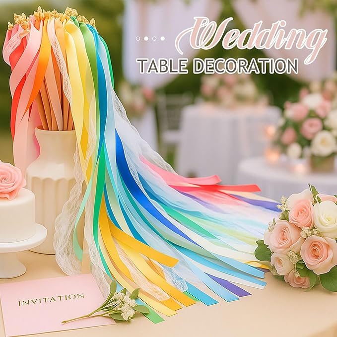 Taiyin 150 Pcs Lace Ribbon Stick Wands Wedding Wand Streamers - Image 4