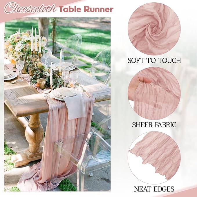 Aktor 4 Pack Dusty Pink Table Runner Boho Cheesecloth Table Runner Semi Sheer - Image 4