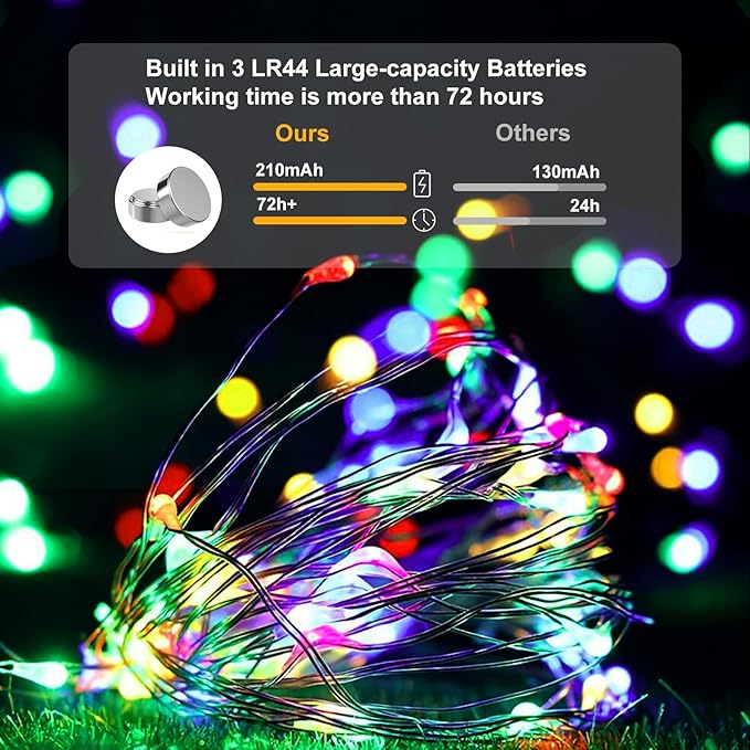 pozzolanas 50 Pack Multicolor Battery Operated String Lights - 7ft Waterproof - Image 4