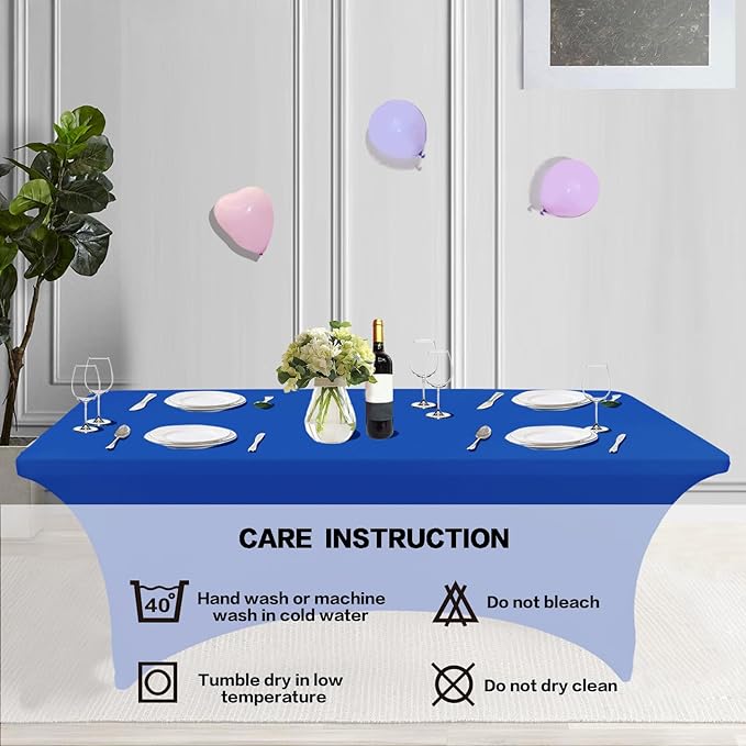 IVAPUPU 2 Pack 6FT Table Cloth for Rectangular Fitted Events Stretch Royal Blue - Image 5