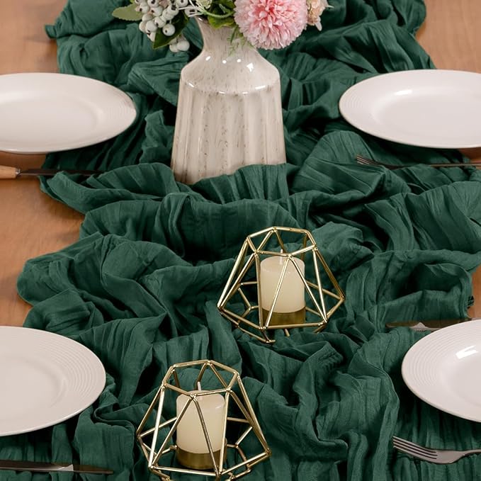 MLMW Christmas Table Runner Cheesecloth Emerald Green Table Runner Boho Cheese - Image 5