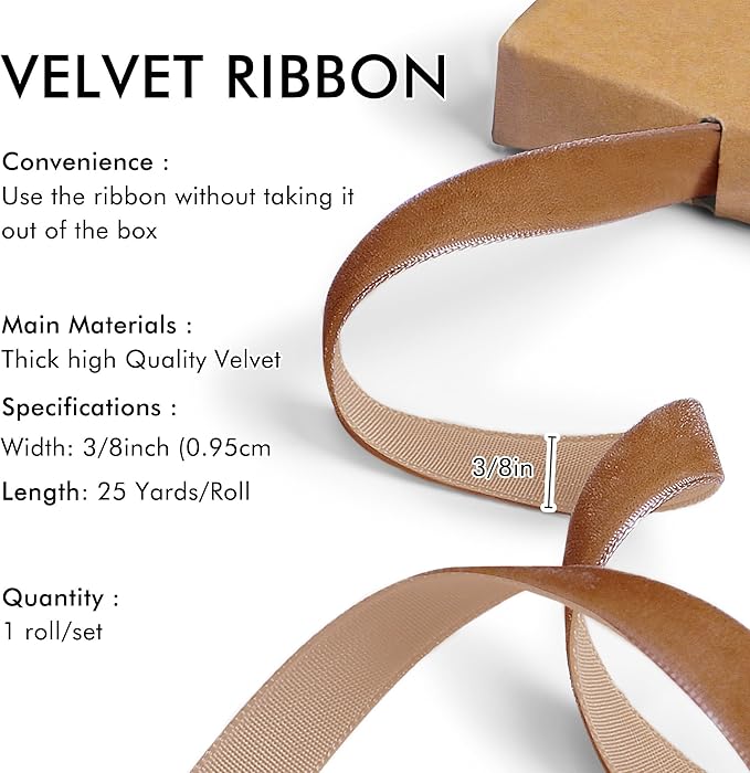 Copper Velvet Ribbon 3/8'' 25 Yards - Image 2