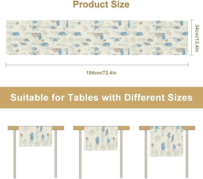 Starfish Table Runner, Vintage Nautical Seashell Tropical Beach Theme Coastal - Image 2