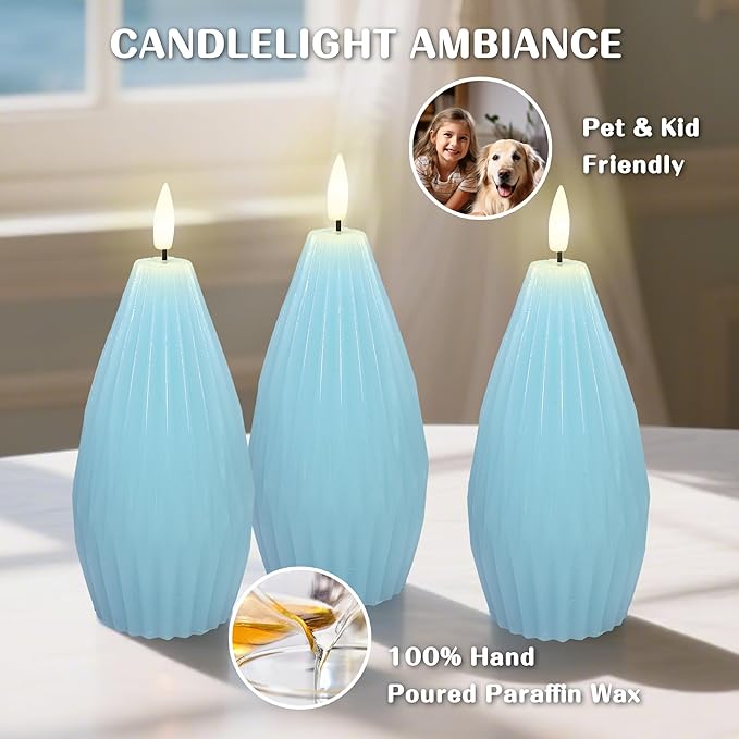 Silverstro Ocean Flameless Candles Remote Irregular Polygon Ribbed Design Real - Image 5