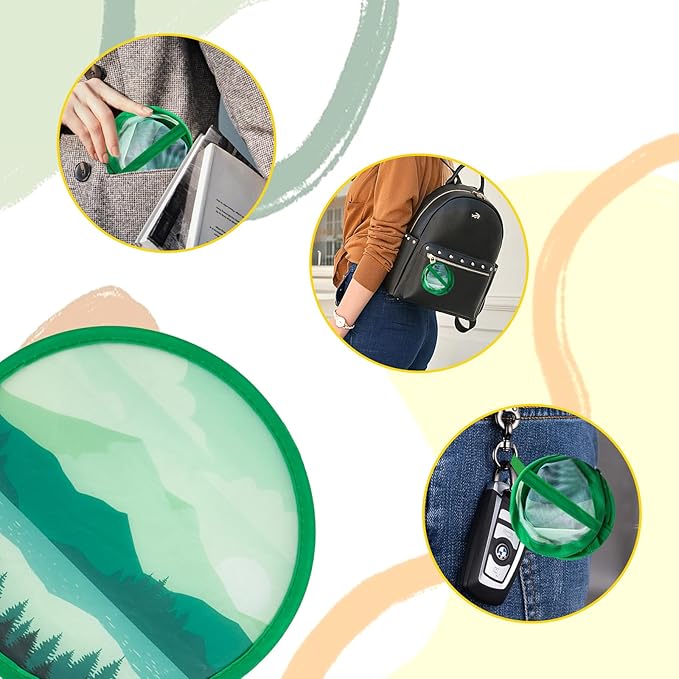 4 Styles Landscape Round Foldable Hand Fan Japanese Foldable Fan Style Handheld - Image 5