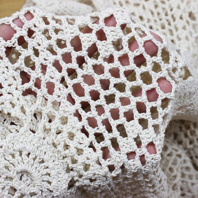 KEPSWET Cotton Handmade Crochet Lace Table Runner White Rectangle Coffee Table - Image 4