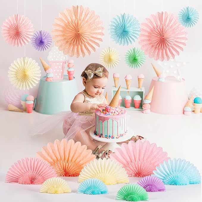 9PCS Huge Pastel Hanging Paper Fans Decoration Macaron Birthday Party - Image 6
