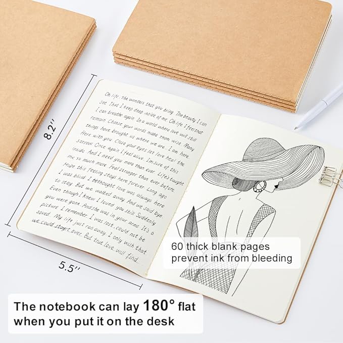feela 8 Pack Unlined Kraft Paper Notebooks, Blank Journal Note Pad - Image 2