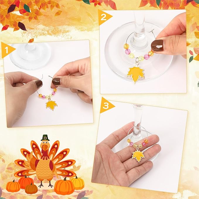 SANNIX Thanksgiving Wine Glass Charms, Hostess Gifts & Party Favors - Image 3