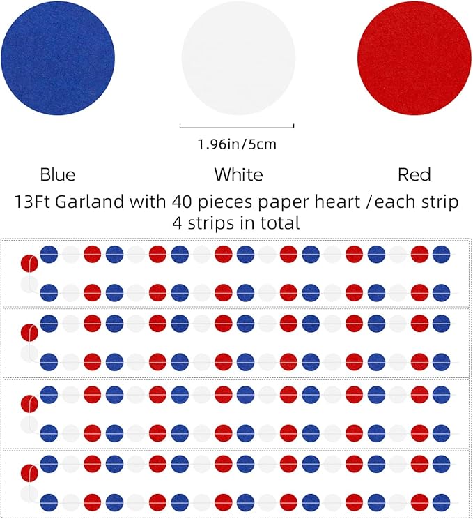Red White Blue Party Decorations - 52Ft Paper Streamers Birthday Garland - Image 2