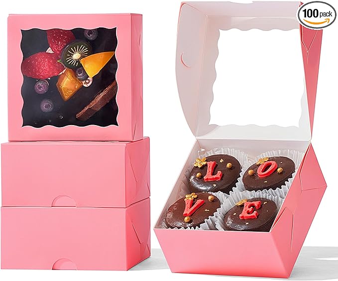 100-Pack 4x4x2 Pink Bakery Boxes by Unknown