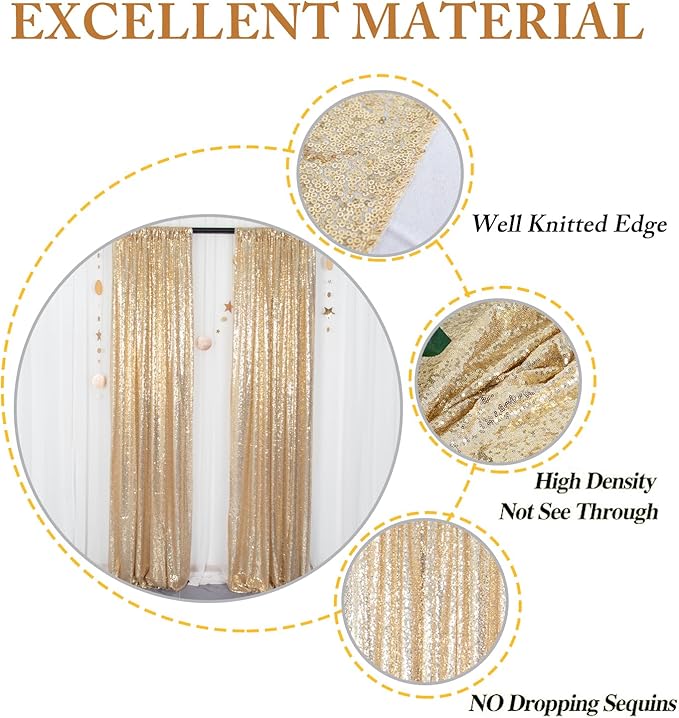 ShinyBeauty Champagne Gold Sequin Backdrop - Image 4