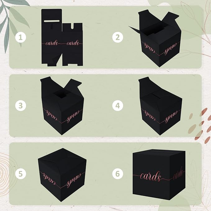 QIKSION Black Wedding Card Box, Rose Gold Foil Gift Card Box - Image 7