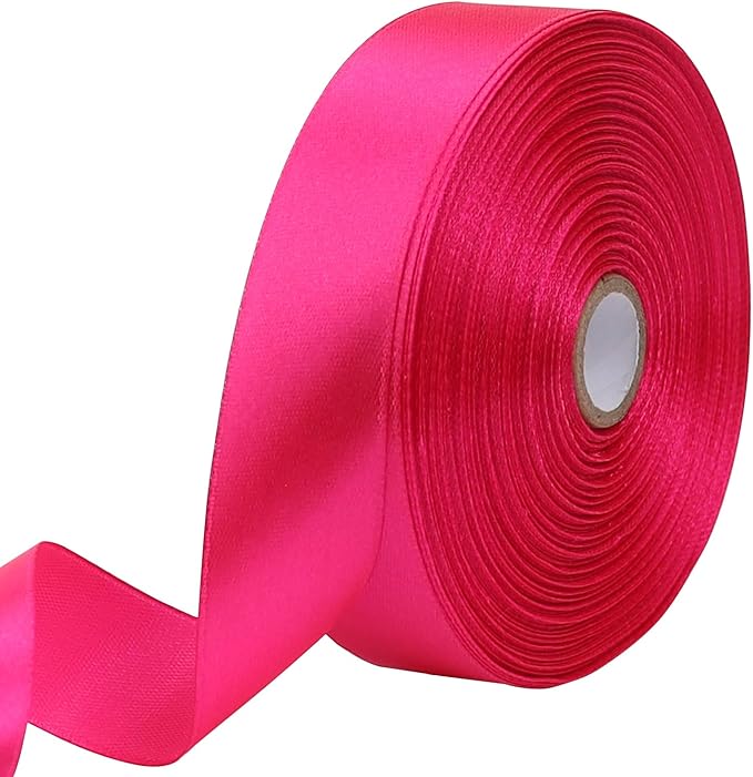Hot Pink Solid Satin Ribbon 1 Inch 50 Yards Solid Polyester Fabric Ribbon by Riunbb