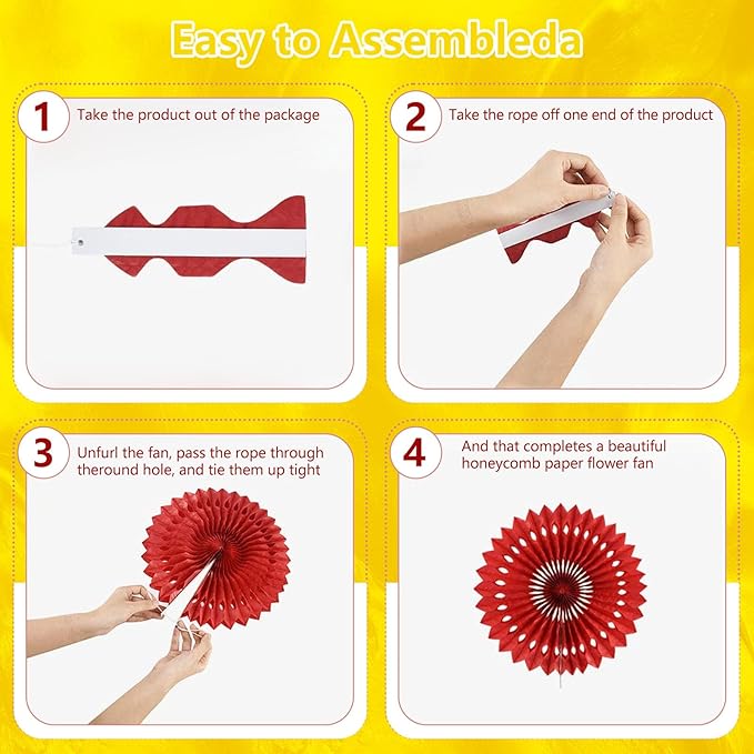 20 Pcs Golden Yellow Hanging Paper Fan, Hanging Honeycomb Round Paper Fans - Image 3