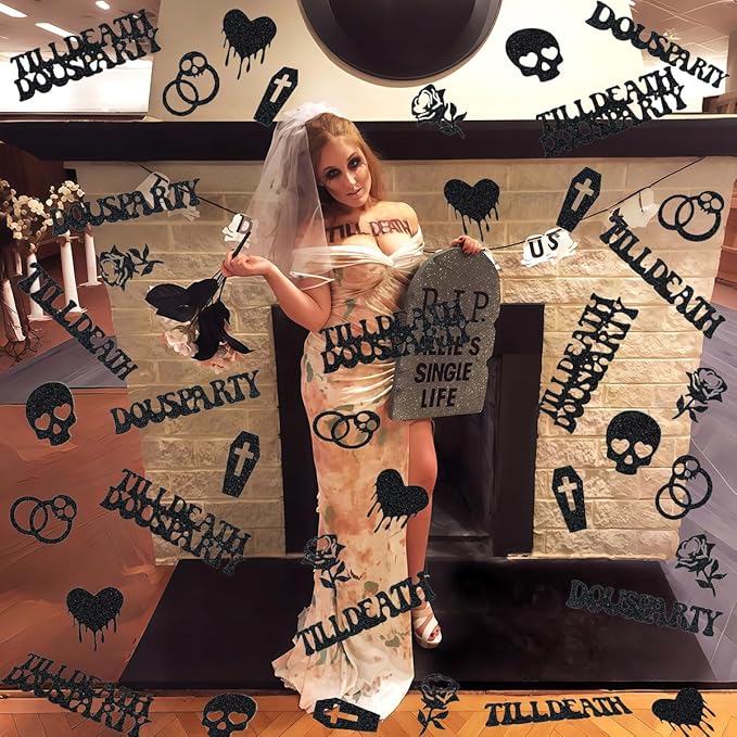 Till Death Do Us Party Confetti, Glitter Halloween Bachelorette Party Table - Image 3