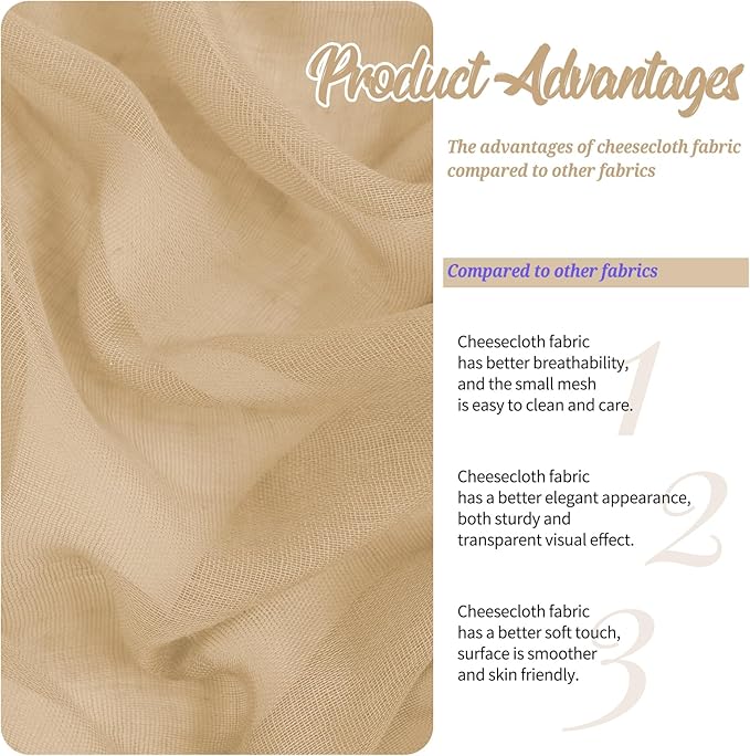 4 Panels Beige Cheesecloth Draping Fabric 35" x 20FT Gauze Fabric Arch Drapes - Image 4