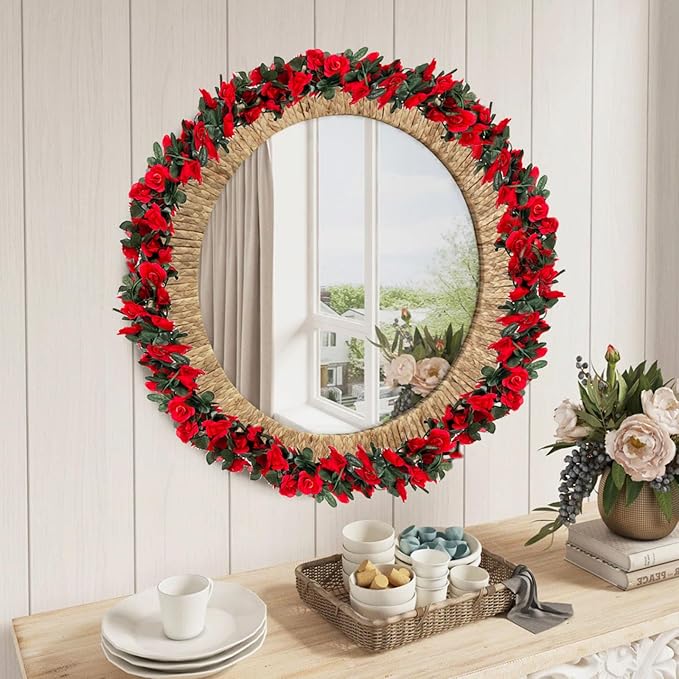 8Pcs 63Ft Red Rose Garland, Fake Rose Hanging Flowers, Artificial Flower Vine - Image 5