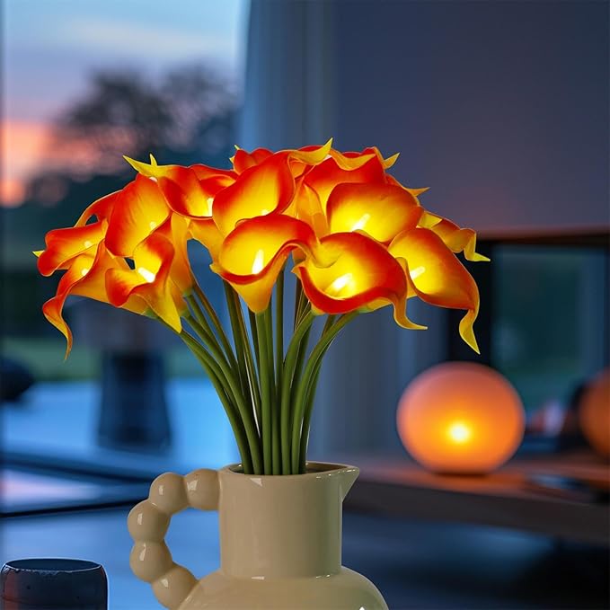 20pcs Artificial Calla Lily Bouquet Lamp Faux Floarl Night Light Real Touch - Image 5