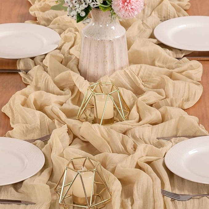 MLMW 4 Pack Champagne Gold Table Runner Cheesecloth Boho Gauze Rustic Cheese - Image 6