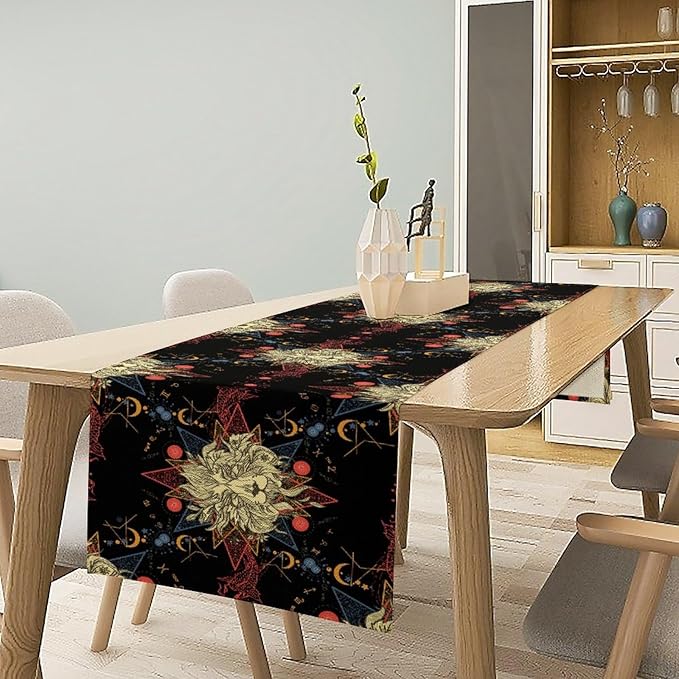 Boho Moon Lion Table Runner, Chinese Fish Phase of The Moon Sun Moon Table - Image 7