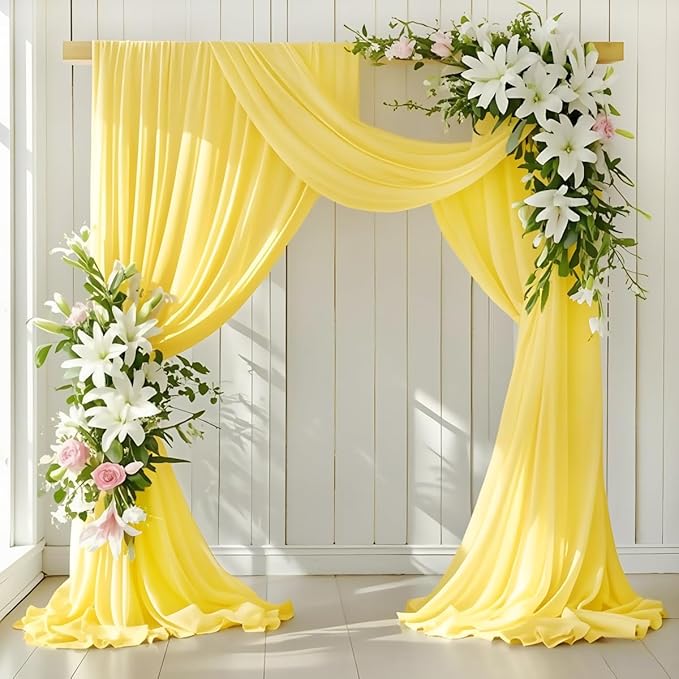 Wedding Arch Draping Fabric 1 Panel 30'' x 18FT Yellow Sheer Chiffon Arch by LINXTAR