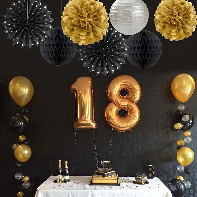 Black Gold Silver Party-Decorations Streamers-Lanterns - Image 3