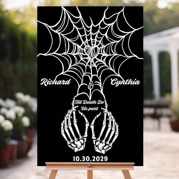 Halloween Wedding Welcome Sign, Gothic Welcome Sign Black Burgundy Wedding Sign - Image 5