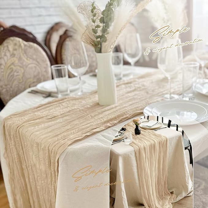 Aktor 4 Pack Beige Table Runner Boho Cheesecloth Table Runner Semi Sheer Gauze - Image 6