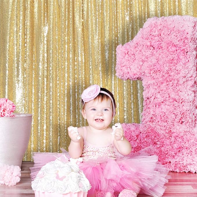 Eternal Beauty Gold Sequin Backdrop, 6x8 Ft Glitter Background Curtains - Image 3