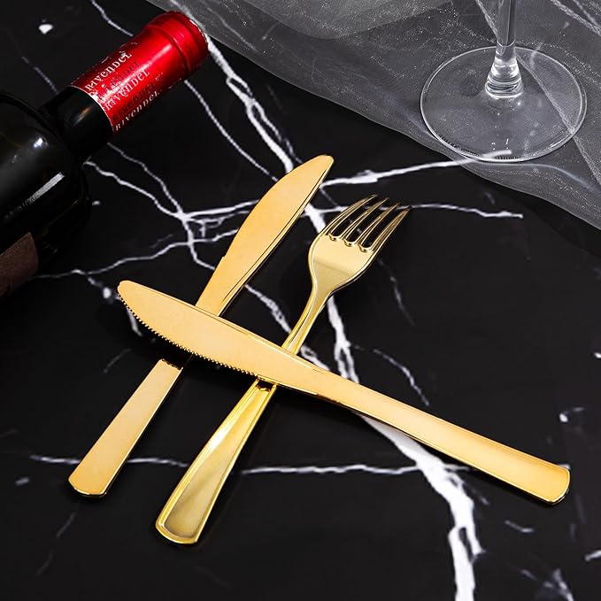 300 Pieces Gold Plastic Silverware - Image 6
