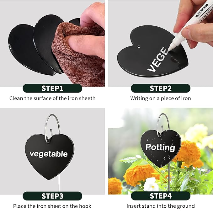 30-Pack Iron Metal Heart Shaped Garden Markers Weatherproof Metal Plant Labels - Image 6