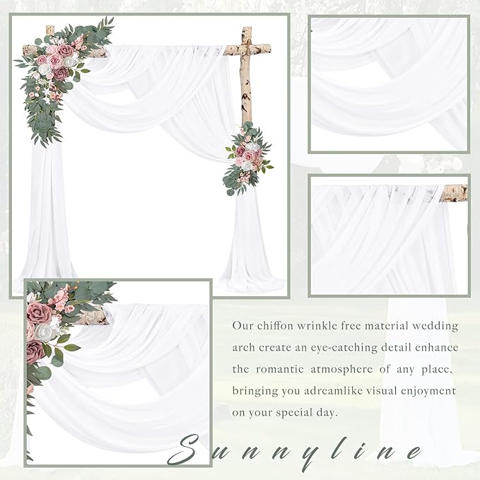 Wedding Arch Draping Fabric 8 Panels 20Ft Length x 28" Width White Arch Drapes - Image 3