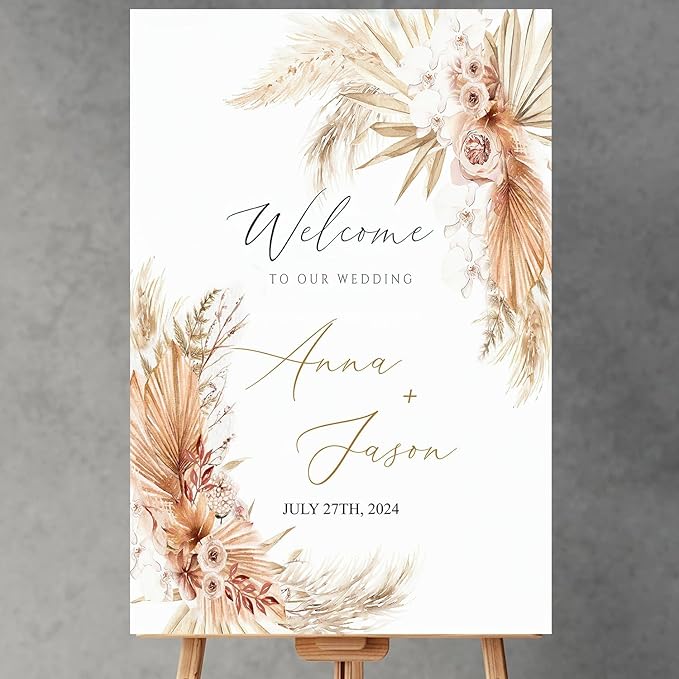 Personalized Pampas Grass Boho Wedding Welcome Sign, Custom Wedding Welcome Sign by Custom