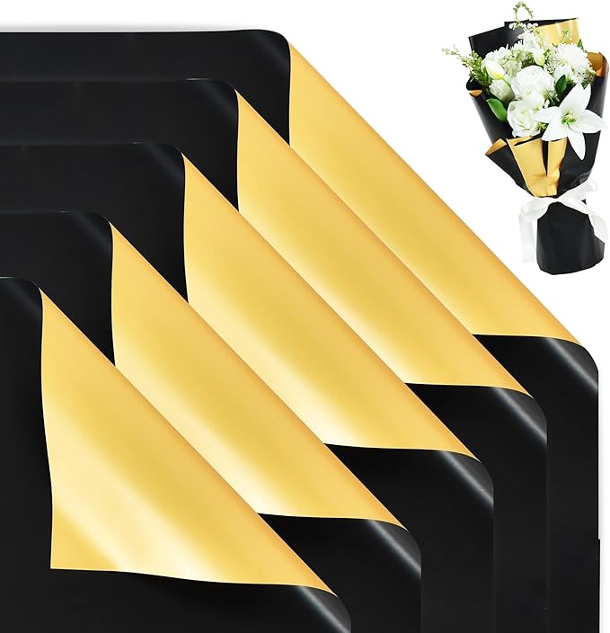 BEISHIDA 20Pcs Black and Gold Double Sided Floral Wrapping Paper Matte by Beishida