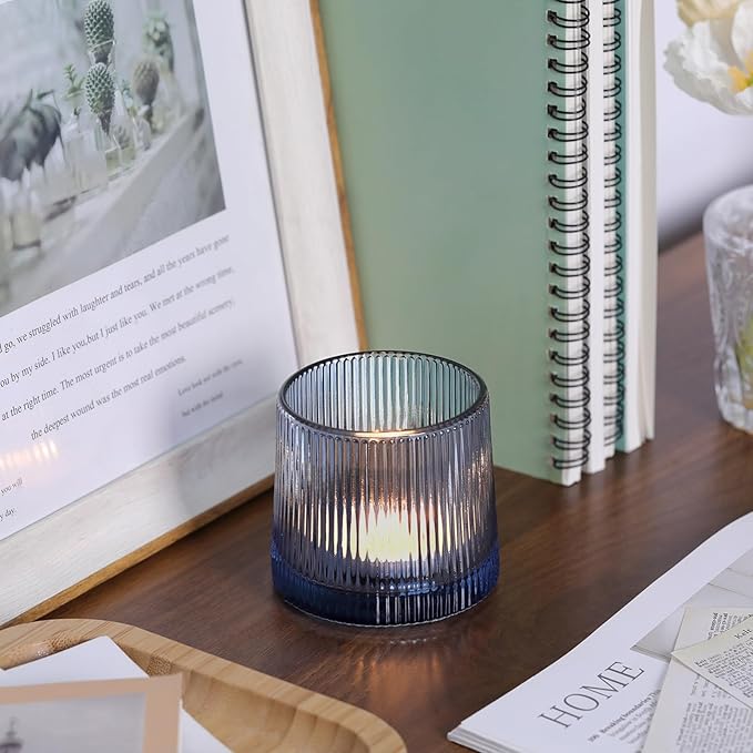 DARJEN Blue Ribbed Tealight Votive Candle Holders Set of 10- Votive Candle - Image 7