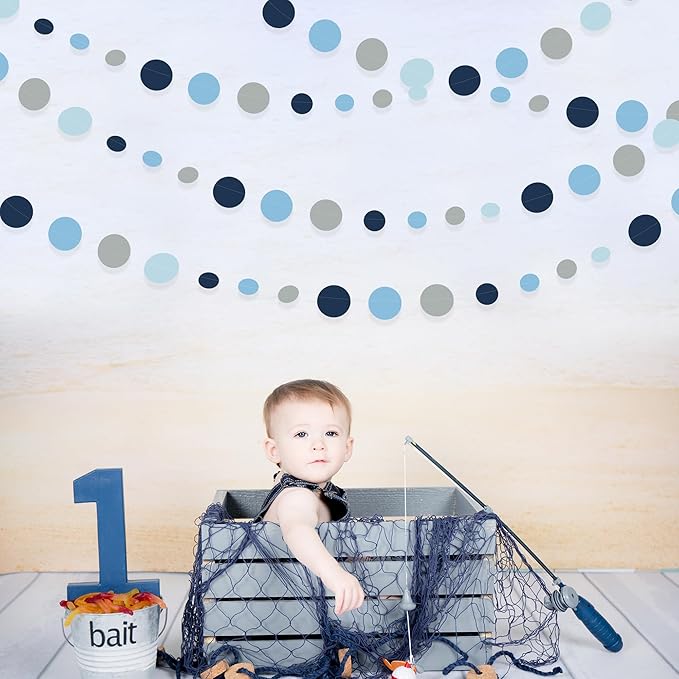 Dusty Blue Party Decorations Navy Blue Circle Dots Garland Gray Blue Hanging - Image 8