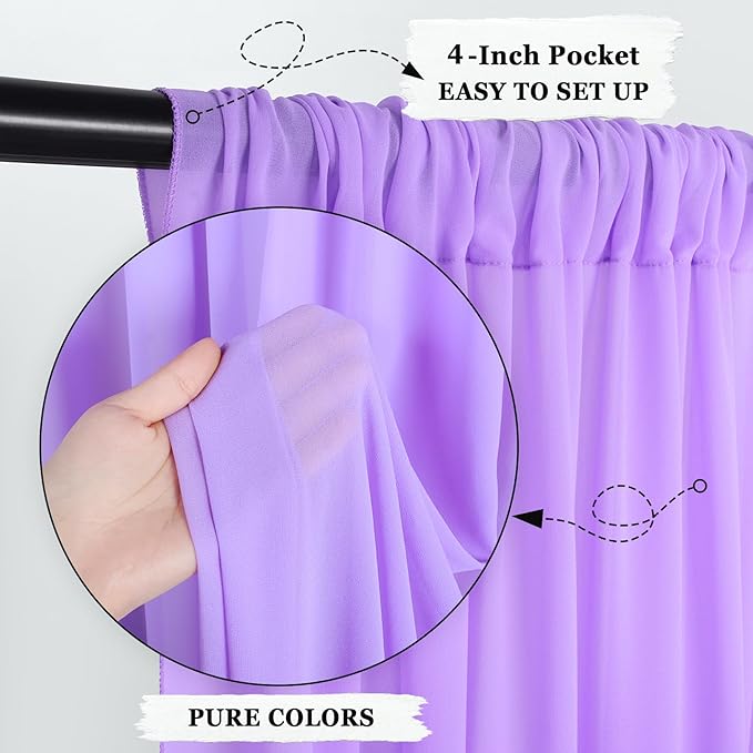DUOBAO Lavender 5x20ft Chiffon Drapes | Elegant Sheer Wedding Backdrop Curtains - Image 3